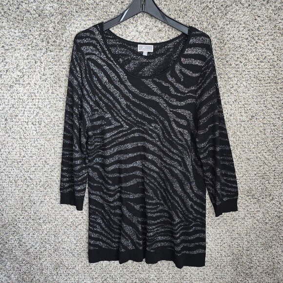 JM Collection Sweater Womens XL‎ Black Scoop Neck Tunic Metallic Pullover Ladies - Picture 1 of 7